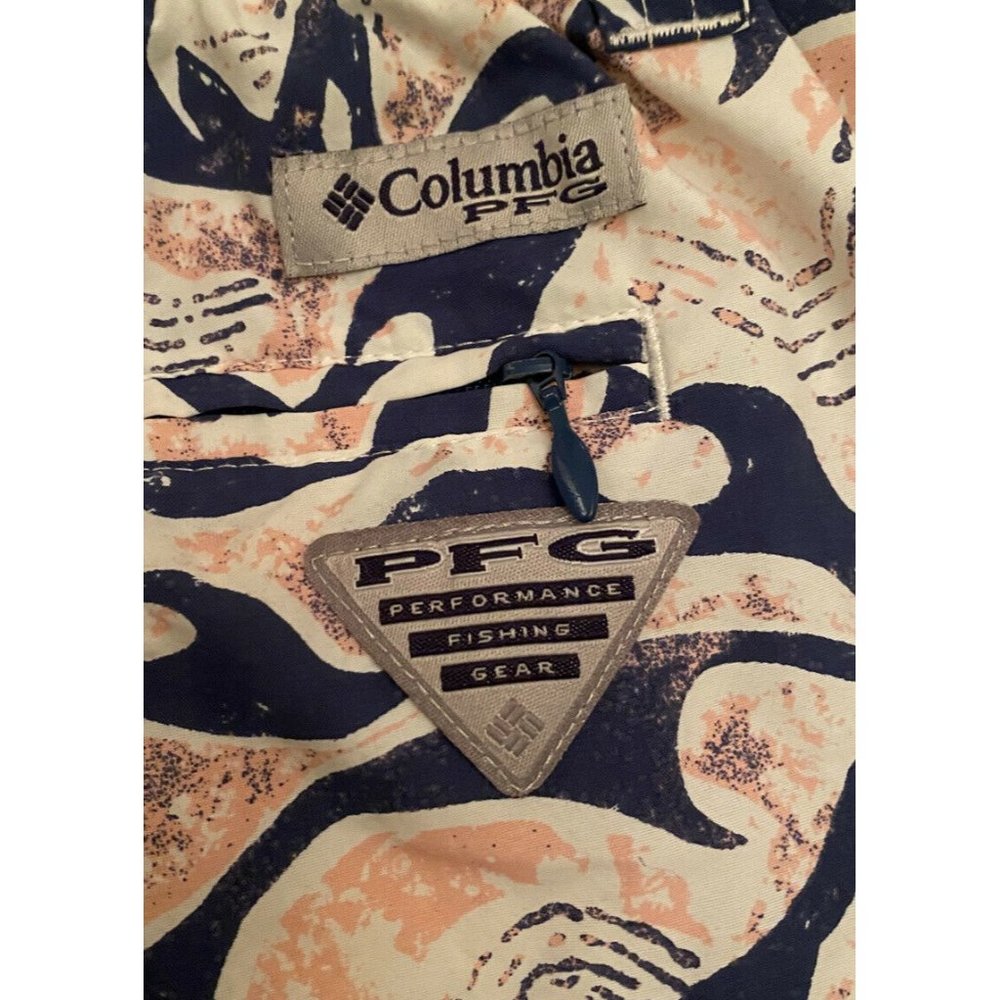 Columbia PFG Men’s Sword Fish Belted Swim Trunks Pink Blue Mesh Pockets Size XXL - Picture 2 of 5